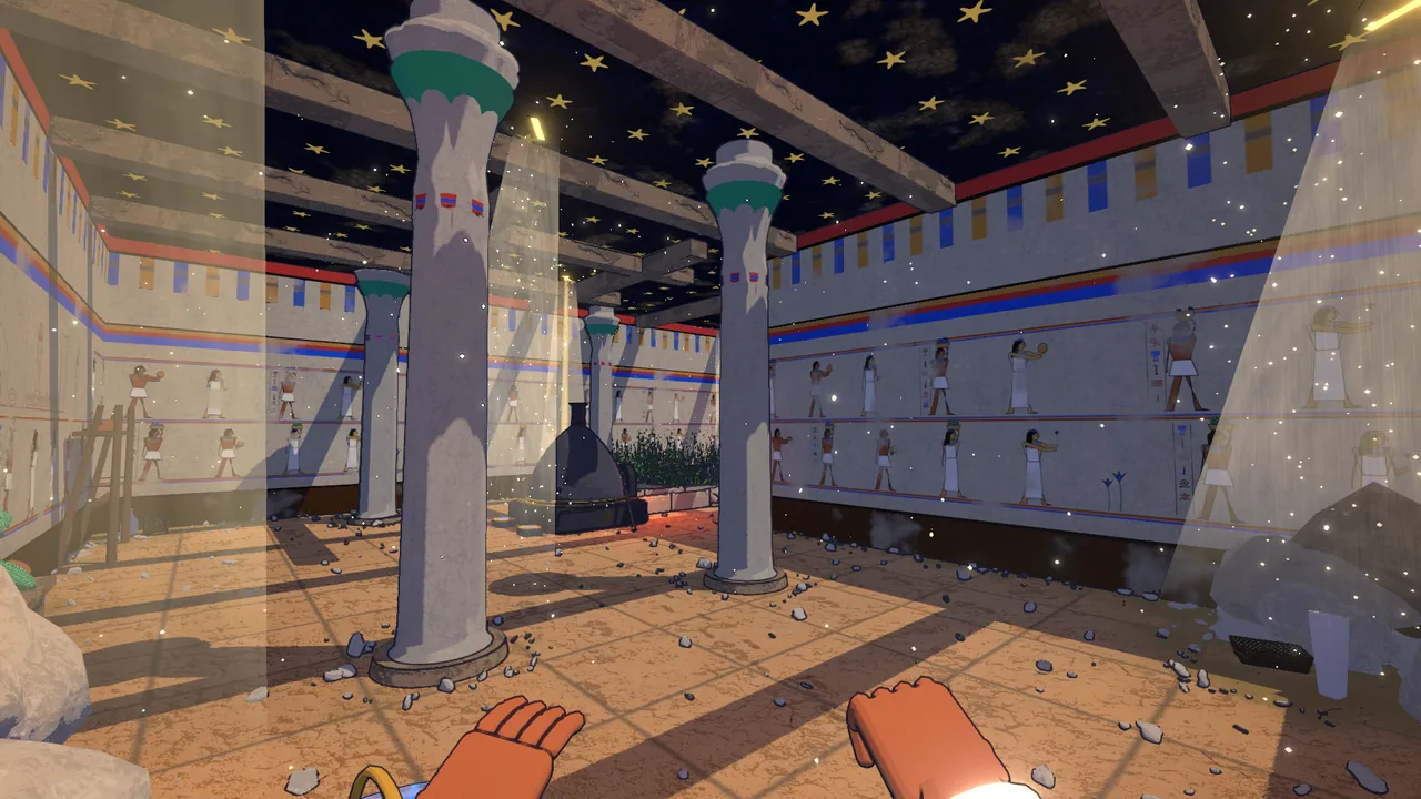 The unfinished tomb: painted walls, pillars and a starred ceiling